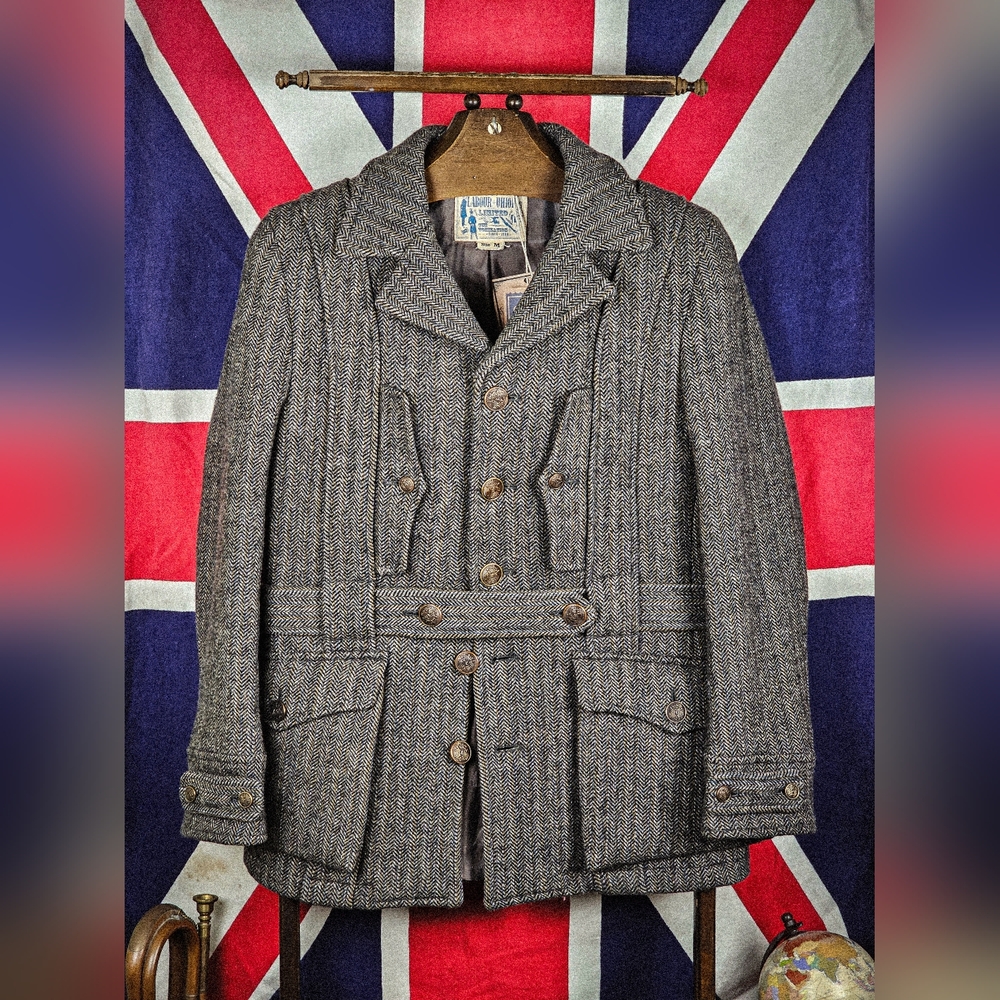 RARE Labour Union Norfolk Belted Jacket Tweed 100% Wool Vintage Style Size M
